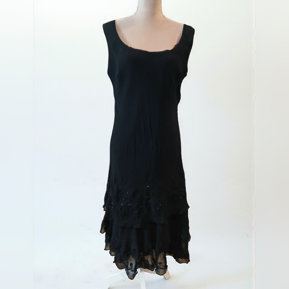 Vtg Dressbarn Tiered Ruffle Layer Sequin Midi Dress Romantic Whimsigoth 16